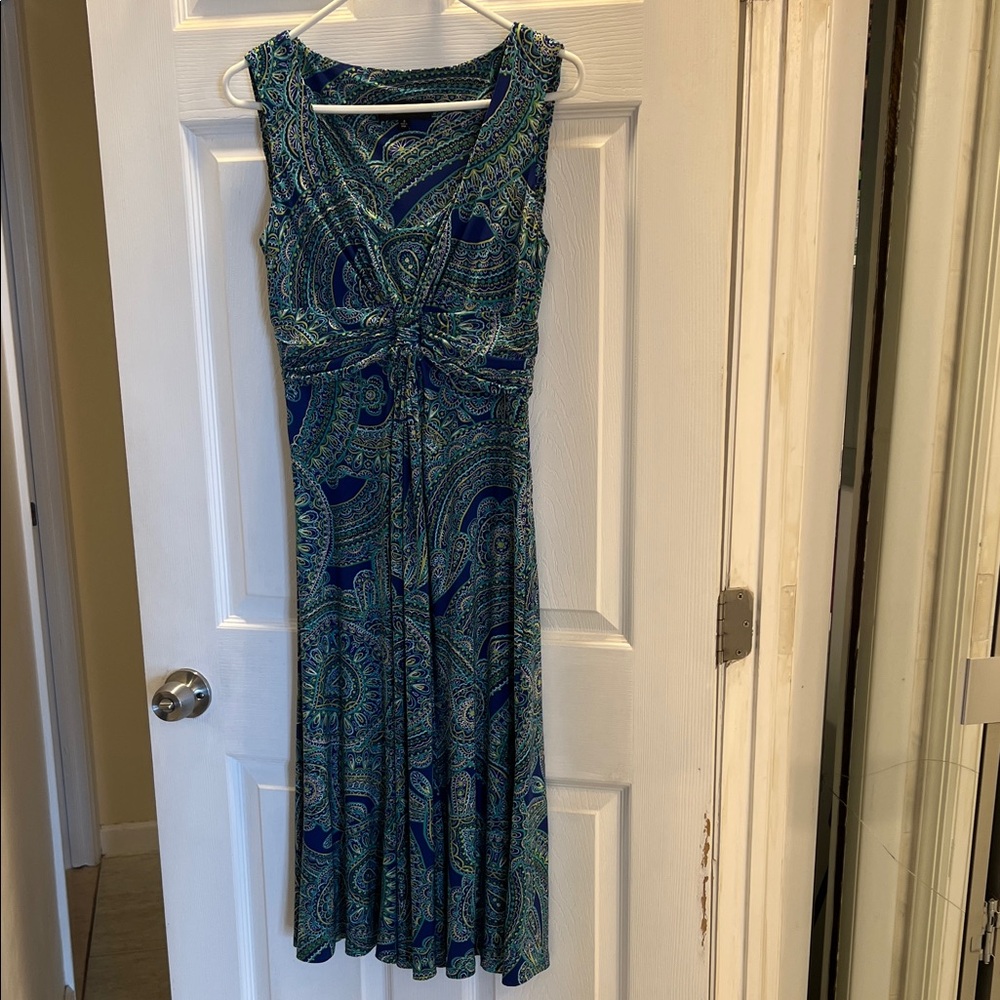Jones New York Blue and Green Paisley Midi Dress